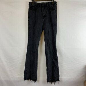 Good American Good Classic Bootcut Jeans 8/29 Black High Rise Faded Frayed Hem